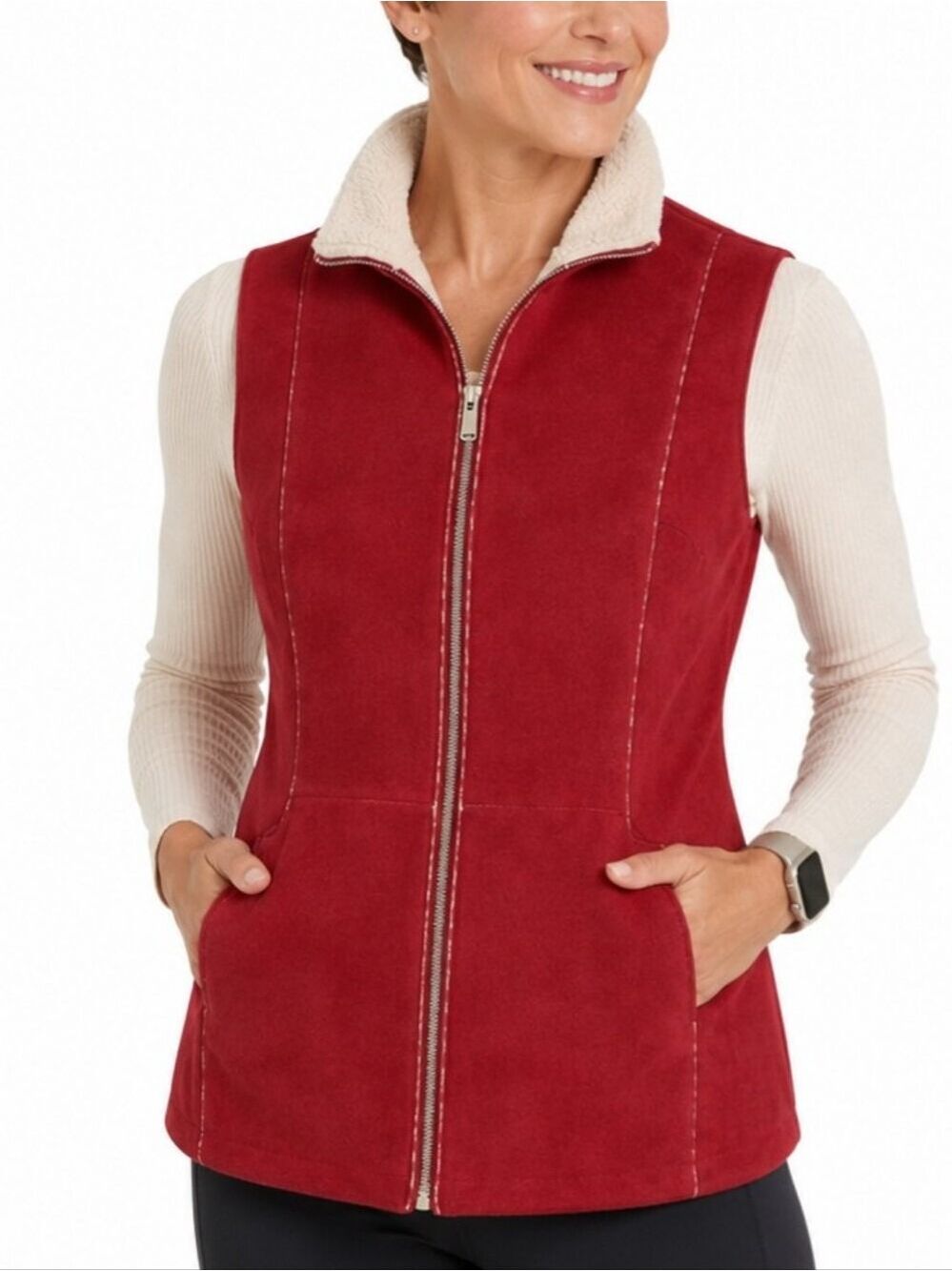 Chico’s Faux Suede Sherpa Lined Zip Front Vest Size Med/8 Chico's 1